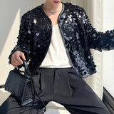 Mens Autumn Winter Korean Sequined Jackets 2023 New Necessities Youth Trendy Casual Temperament Party Nightclub Tops Unisex