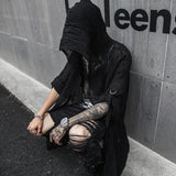 Itooh Punk rock hip hop black long shirt hooded cloak cardigan men linen oversize blouse Nightclub DJ singer gothic vintage streetwear