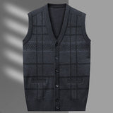 Itooh  Men's Cardigan Vest Plaid Fashion Casual Knitted Sweater Warm V-neck Vest Sweater Tops