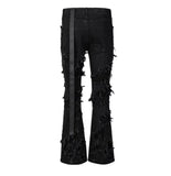 Itooh ins dark series washed and distressed raw edge jeans men's streetwear hip-hop stitching flared pants patchwork jeans