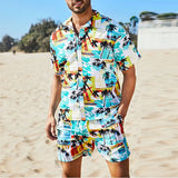 Itooh  Beach Vacation Casual Mens Outfits Summer Vintage Graphic Printing Two Piece Suits Men Short Sleeve Shirts And Shorts Sets Male