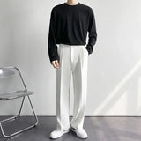 Itooh Spring/Summer Dropped Straight Suit Pants for Men's Loose Korean Casual White Clean Fit Trousers Youth Office Simple Streetwear