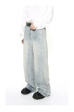 Itooh Korean Style Men's Jeans Washing Light Blue Loose Casual Straight Wide Leg Pants Male Denim Pants 2024 Autumn