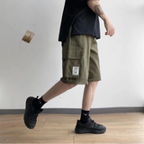 Itooh Summer Youth Loose Oversized Men's Clothing Solid Color Elastic Waist Spliced Pocket Fashion Casual Trend All-match Cargo Shorts