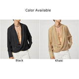 Itooh Sexy Summer Man Sheer Cross Deep V Neck Long Sleeve Shirts And Blouses Solid Color Chiffon Pullover Shirt Tops For Men Clothing