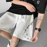 Itooh Leaf Embroidery Casual Shorts Men Summer Basic Simple Loose Hip Hop Streetwear Chinese style Leisure Shorts White/Black 5XL-M