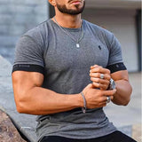 Itooh European and American New Products Summer Leisure  Sports Fitness Men's Solid Color Round Neck T-shirt