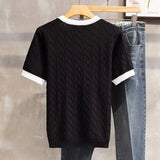 Itooh 2024 Spring Summer Fashion Mens T-shirts Knitted Short Sleeve O Neck Pullover Tops Leisure Breathable Knit T Shirt Men Clothing