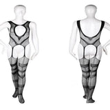 Itooh Men's Ultra-thin Black Erotic Lingerie Men's Sexy Transparent Mesh Lace Jumpsuit Set See Through Vest Stockings Tights Bodysuit