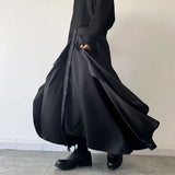 Itooh Men Streetwear Dark Black Skirts New Double Layer Skirt Trendy Versatile Male Irregular Unique Design Pleated Skirt Stage Outfit