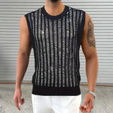 Itooh Hip Hop Mens Slim Tank Tops Knitted Crew Neck Sleeveless Casual Camisoles 2024 Summer Sexy Hollow Out See Through Knitting Vest