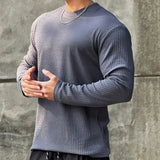 Itooh Autumn Winter Casual T-shirt Men Long Sleeves Solid Shirt Gym Fitness Bodybuilding Tees Tops Male Fashion Slim Stripes Clothing