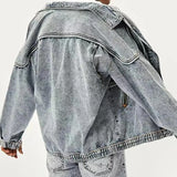 Itooh American Retro Jacket Snowflake Washed Vintage Denim Jacket Zipper Pocket Tooling Lapel Jean Coats Loose Motor Jaqueta Outerwear