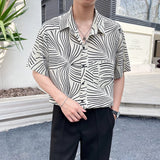 Itooh Summer Loose Ice Silk Shirt Men Fashion Striped Printed Short Sleeve Shirts Oversized Streetwear Social Men Clothing