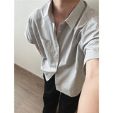 Itooh Summer Short Sleeved Shirt Men Fashion Social Mens Dress Shirt Korean Loose Casual Grey White Shirts Mens Office Formal Shirt