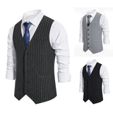 Itooh New Men's Stripe Vest Suit Vest Single breasted Designer Brand Sleeveless Formal Coat Top Adult Dress Tuxedo