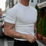 Itooh New Summer T-Shirt Mens Gym Fitness Short Sleeve Bodybuilding Training t shirt Male Casual Striped Skinny Tee Shirt Man Clothing