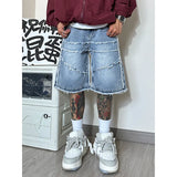 Itooh American High Street Men's Wide Leg Denim Shorts Summer New Fashion Casual Baggy Short Jeans Male Chic Burrs Clothes