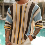 Itooh  Men Sweater Loose Fit Sweater Striped Print Men's Knitted Sweater Colorful Loose-fit Pullover for Spring Summer Fall