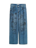 Itooh  Hip Hop Baggy Jeans Men Oversize Denim Pants Blue Jeans Printed Wide Leg Trousers Male Jeans Hippie Streetwear Casual