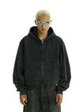 ITOOH Washed Zipper Cardigan Hooded Sweatshirt