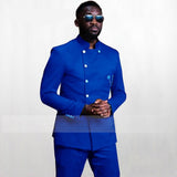 ITOOH African Style Male Royal Blue Tuxedos for Wedding Costume Groomsmen Best Man Slim Fit Double Breasted Blazer Pants