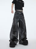 Itooh Distressed PU Leather Patchwork Jeans