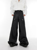 Itooh High Waist Wide Leg Leather Pants