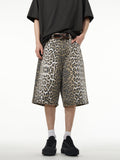 Itooh American Wide-leg Leopard Print Denim Shorts