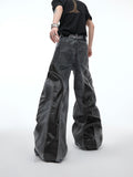 Itooh Distressed PU Leather Patchwork Jeans