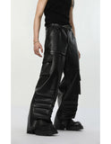 Itooh Multi-pocket Pleated Design PU Leather Pants