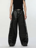 Itooh Multi-pocket Pleated Design PU Leather Pants