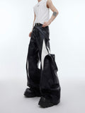 Itooh Metal Button Design Line Leather Pants