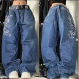 ITOOH 2024 New American Harajuku Vintage Straight High Waist Y2K Women Washed Blue Pocket Baggy Jeans Street Style Gothic Wide Pants