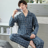 ITOOH 100% Cotton Pijama for Men Plaid Autumn Winter Sleepwear Pajamas Pyjamas Set 3XL Casual Striped Male Homewear Home Clothes