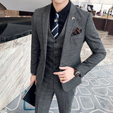 ITOOH ( Jacket + Vest + Pants ) Boutique Fashion Mens Plaid Casual Business Suit High-end Social Formal Suit 3 Pcs Set Groom Wedding