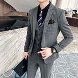 ITOOH ( Jacket + Vest + Pants ) Boutique Fashion Mens Plaid Casual Business Suit High-end Social Formal Suit 3 Pcs Set Groom Wedding