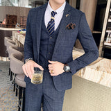 ITOOH ( Jacket + Vest + Pants ) Boutique Fashion Mens Plaid Casual Business Suit High-end Social Formal Suit 3 Pcs Set Groom Wedding